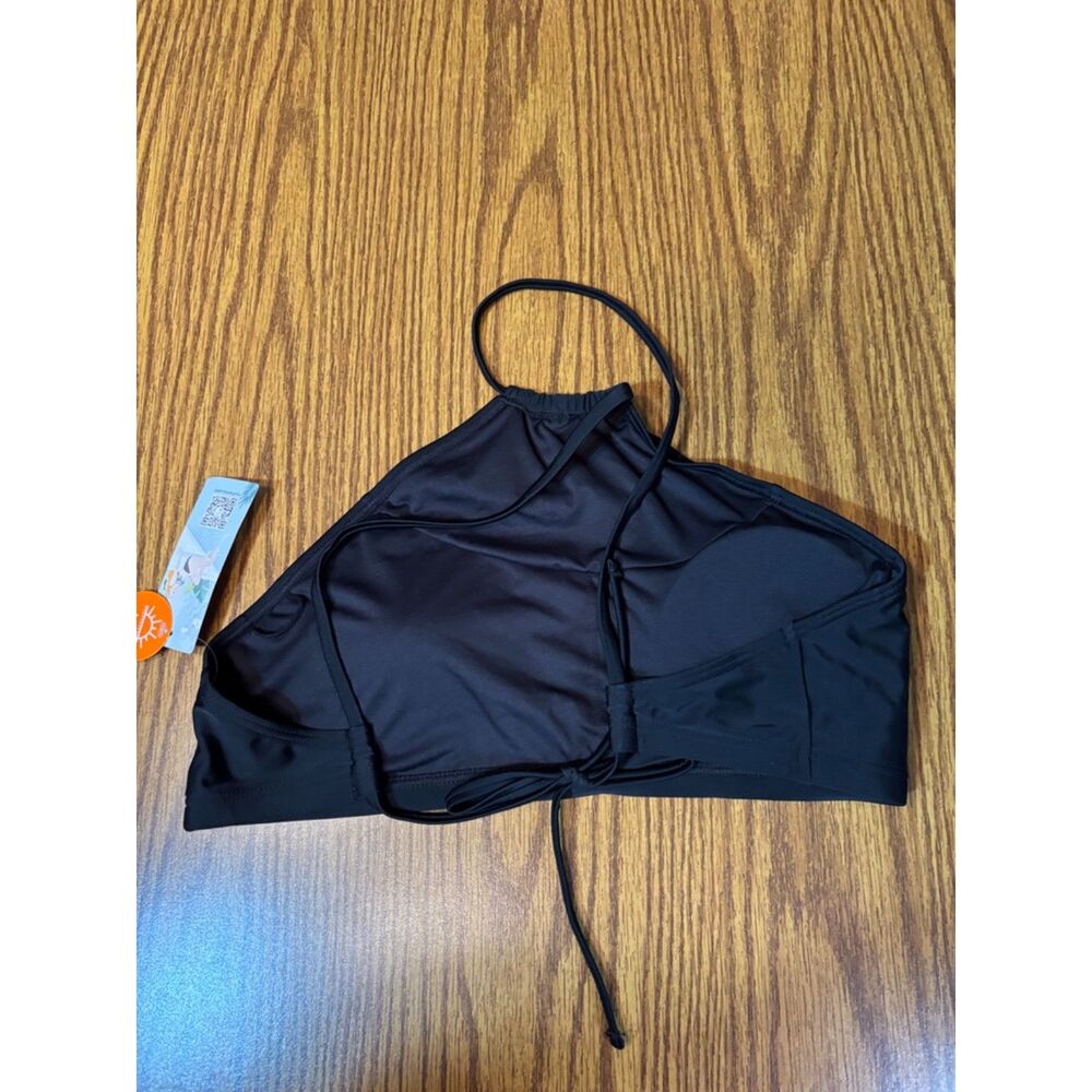 Black Halter High Neck Bikini Top Crop Swim Adjustable Straps Padded NWT size L
